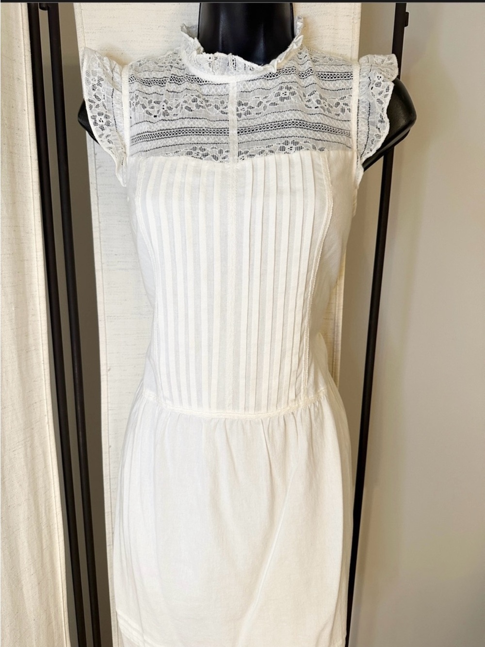 Altar’d State white ruffle embroidered mock neck flutter sleeve dress S